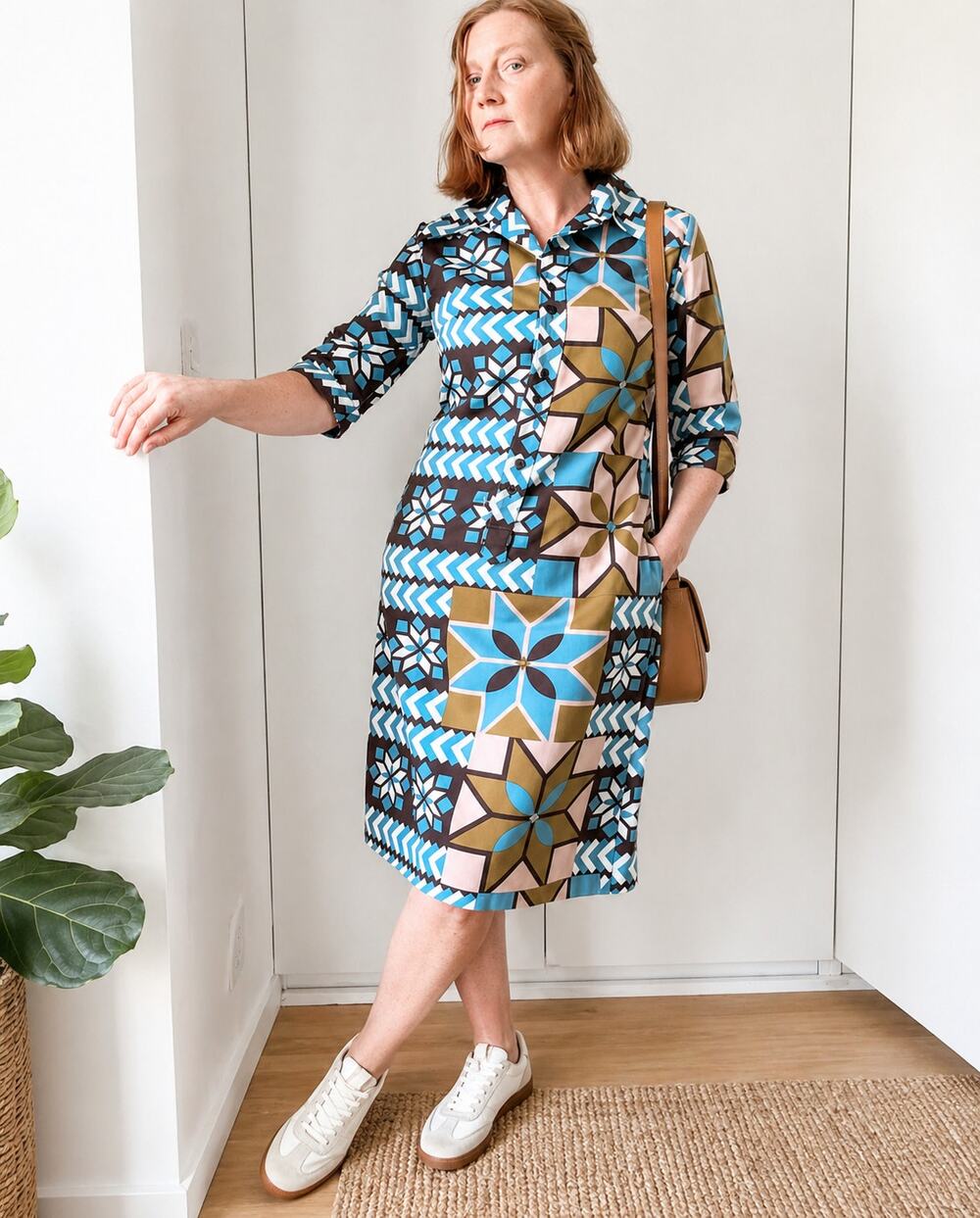 Vtg 70s Lanvin Paris I Magnin OP Art Mod Dagger Collar Shirt Dress Sz M 8-10 Fit